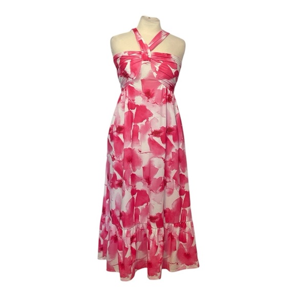 Grace Karin Criss Cross Halterneck Flowly A Line Maxi Dress in Pink Watercolour‎ - Picture 5 of 9